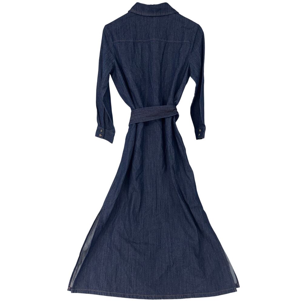 Tuckernuck Denim Chessie Midi Shirt Dress Belted Long Sleeve Dark Wash Size S - Picture 6 of 15